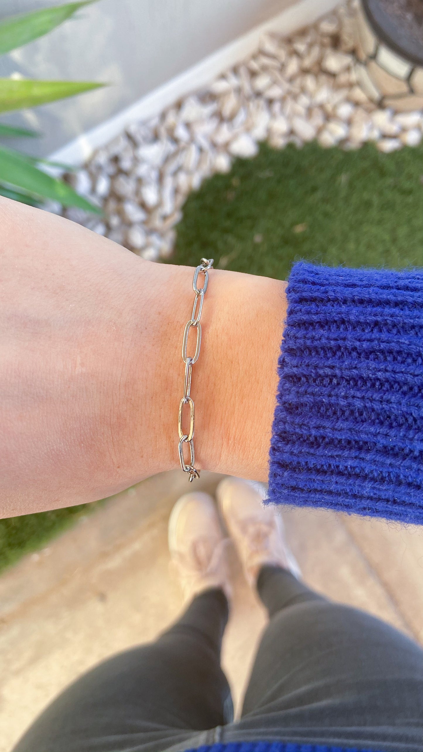 Pulsera eslabones delgado plateada #M8.2