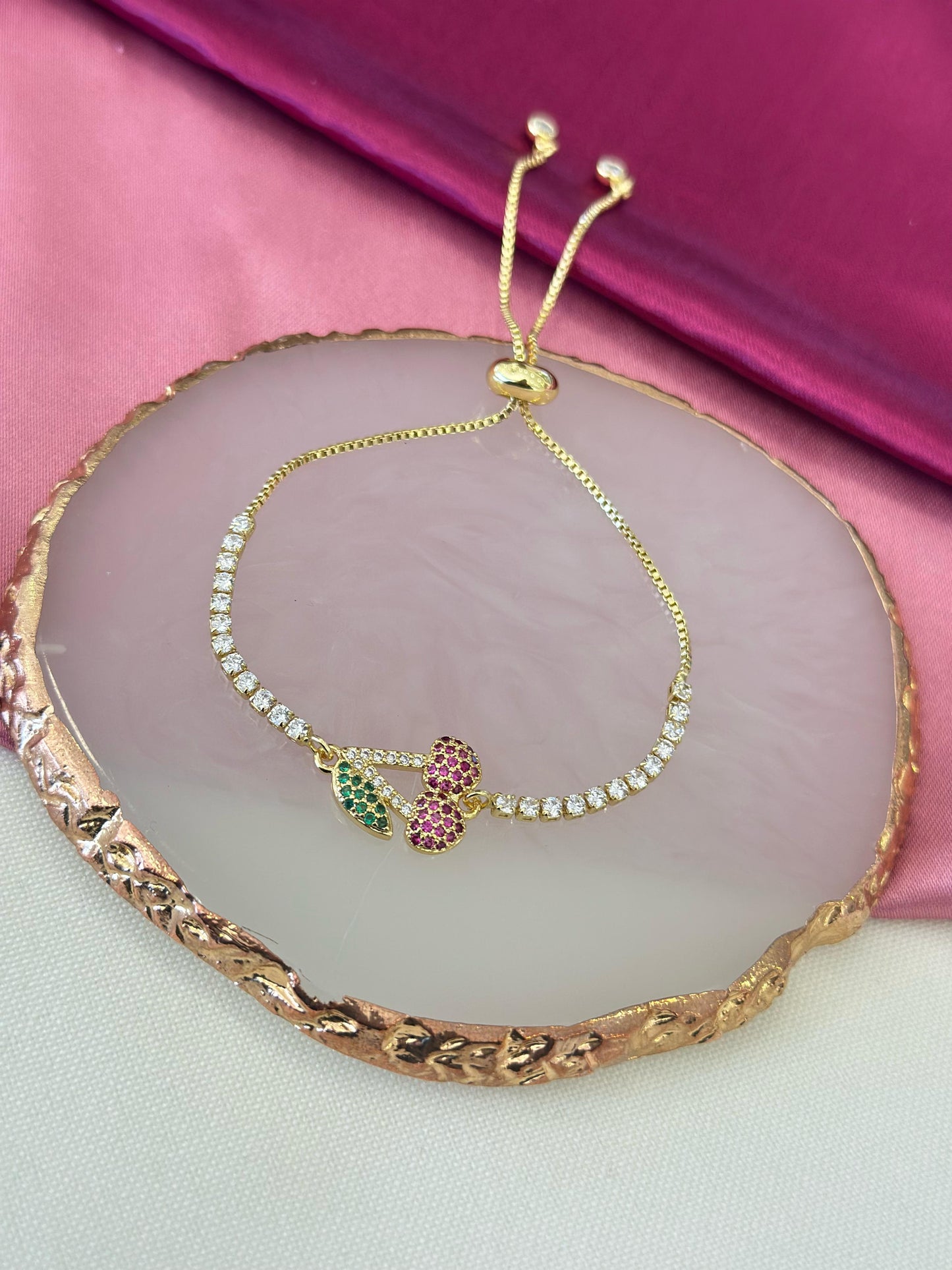 Pulsera cereza zirconia ajustable #C124