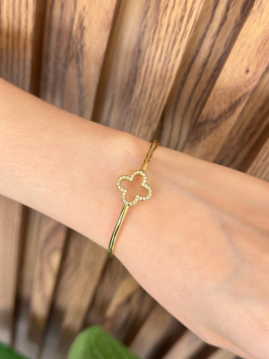 Pulsera trebol rigida zirconia #F20