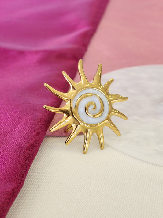 Anillo sol blanco dorado #C101