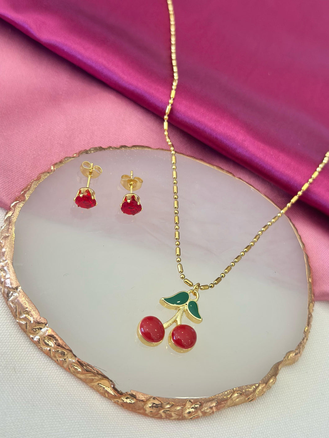 Collar y aretes zirconia cereza grande #C125