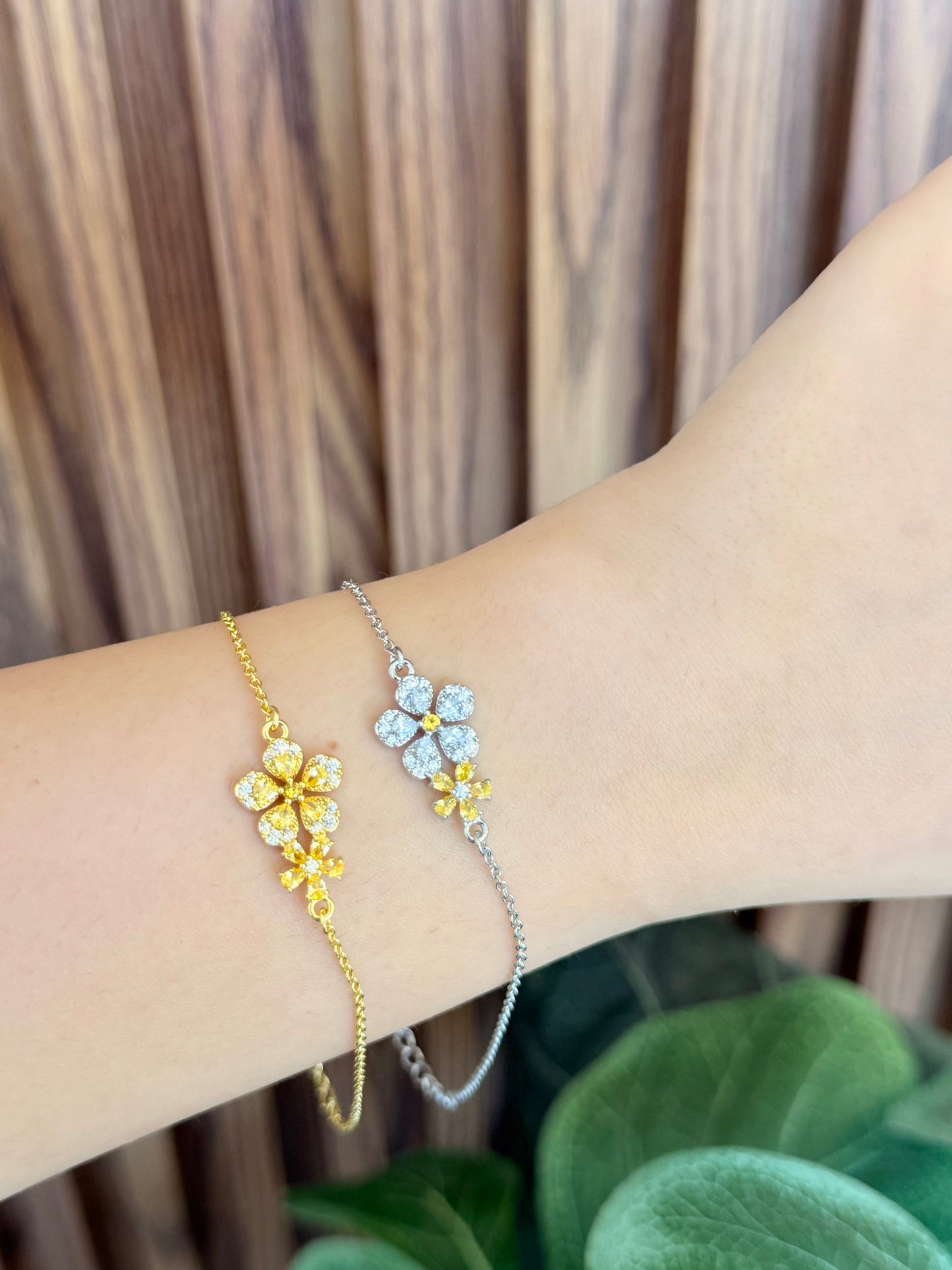 Pulsera doble flor zirconia amarilla #C120