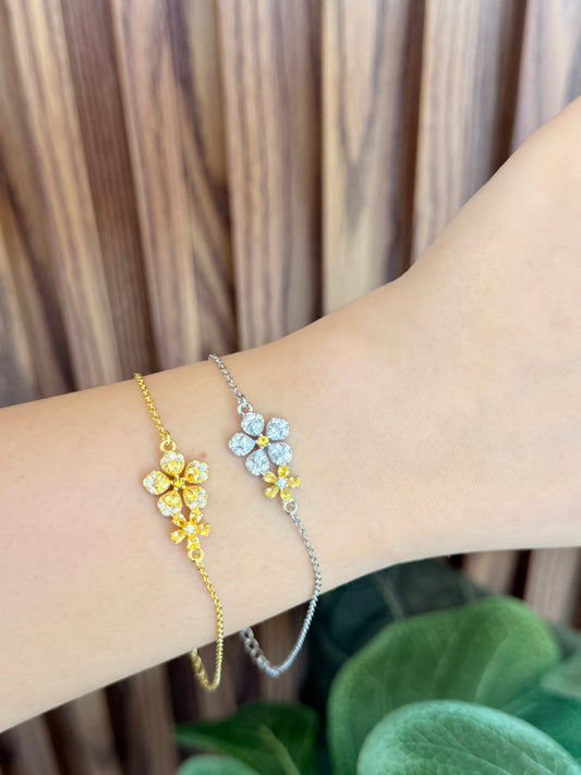 Pulsera doble flor zirconia amarilla #C120