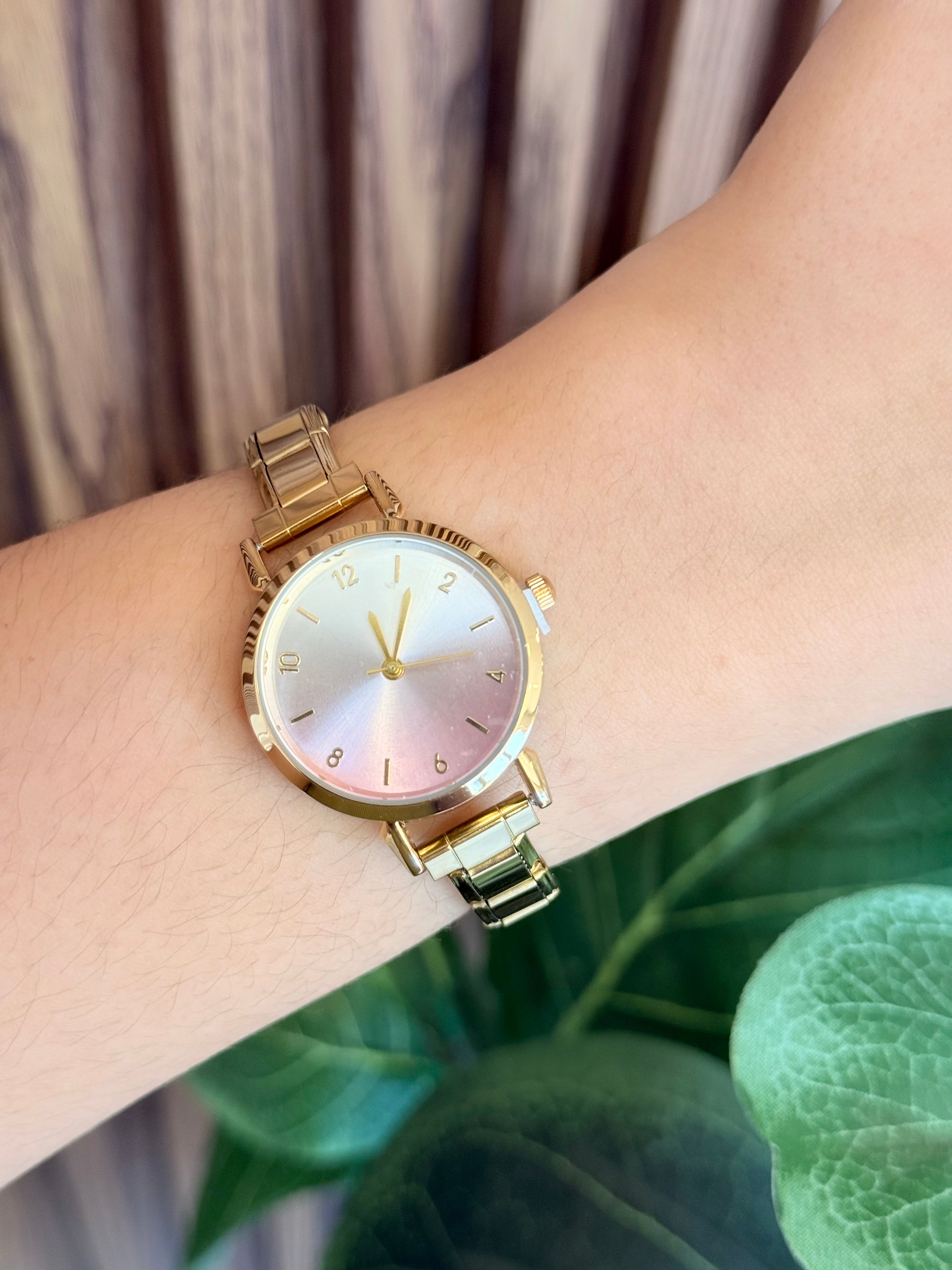 Reloj dorado difuminado rosa #K65