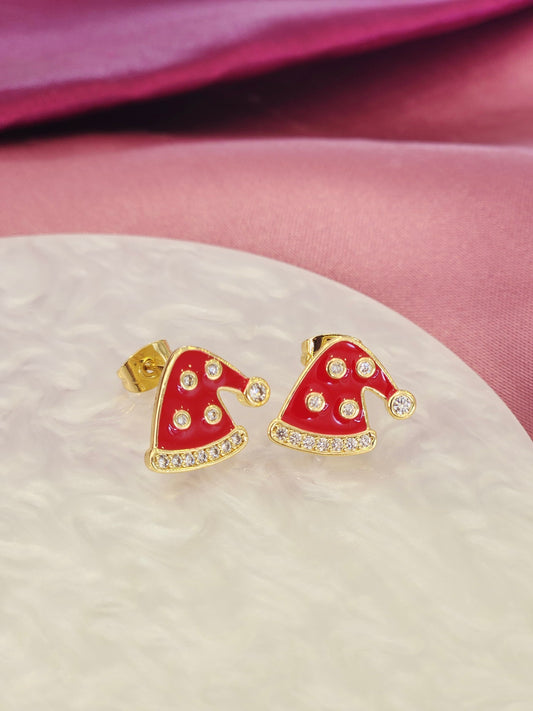 Aretes gorrito navideño zirconias