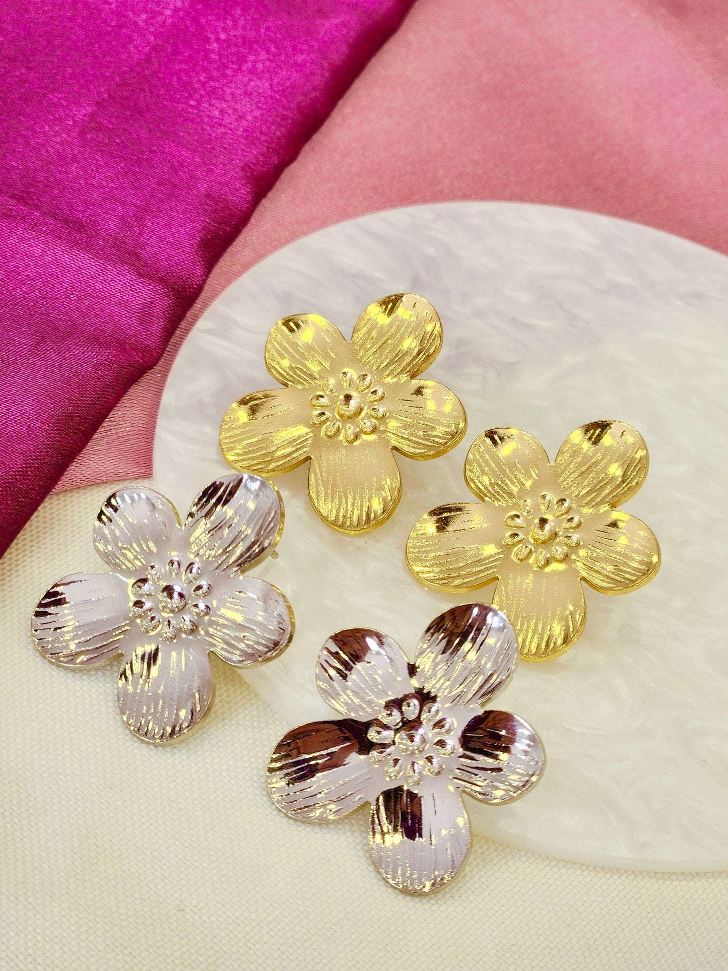 Aretes flor 5 petalos textura #N26 #N10