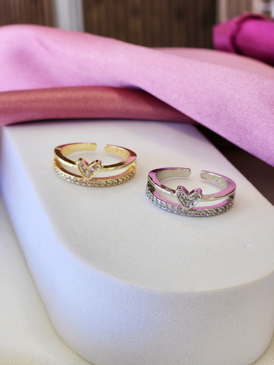 Anillo doble linea corazon zirconia #176C