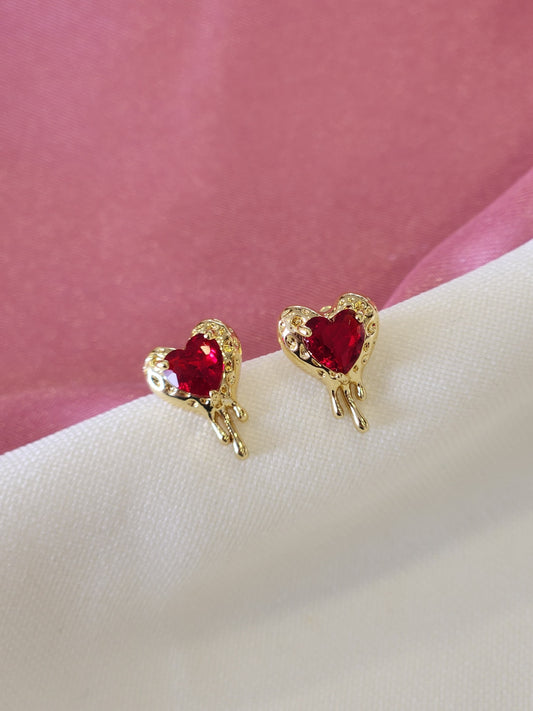 Aretes corazon rojo derretido #172