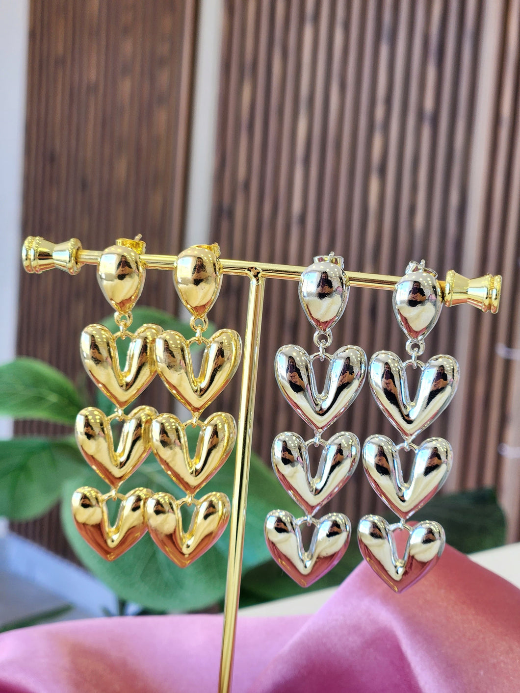 Aretes punto fijo colgantes de corazon #G17