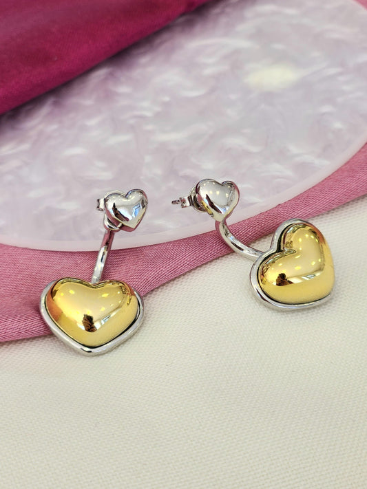Aretes corazon colgante bicolor #F16.2