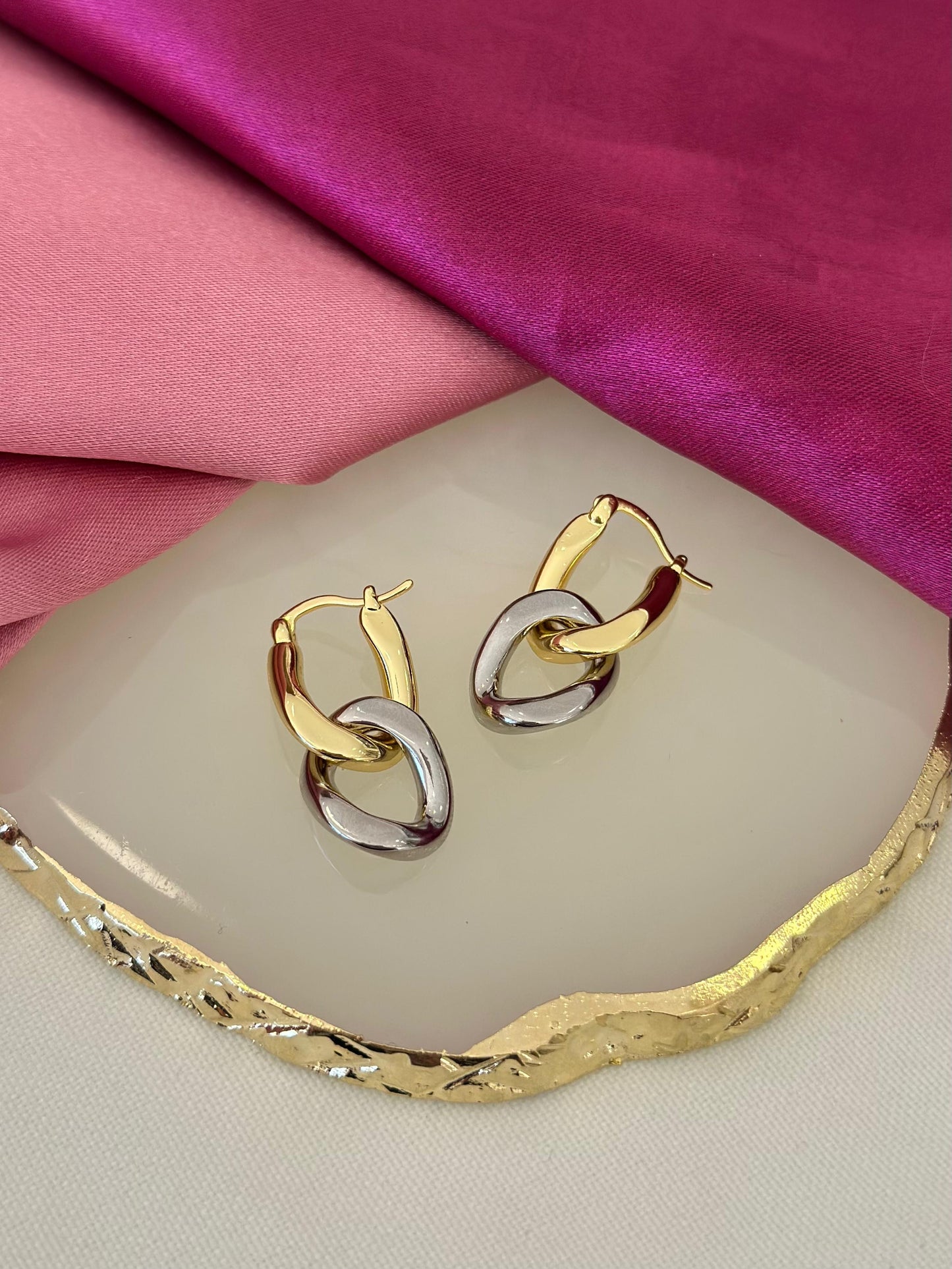 Aretes eslabones bicolor #A1