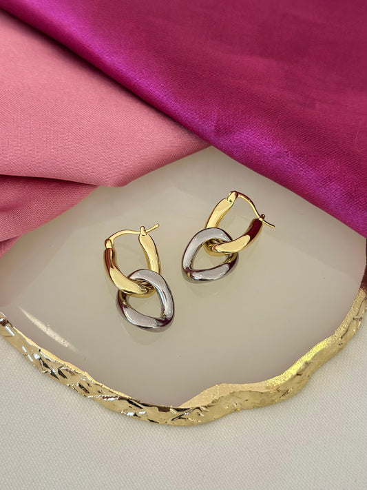 Aretes eslabones bicolor #A1