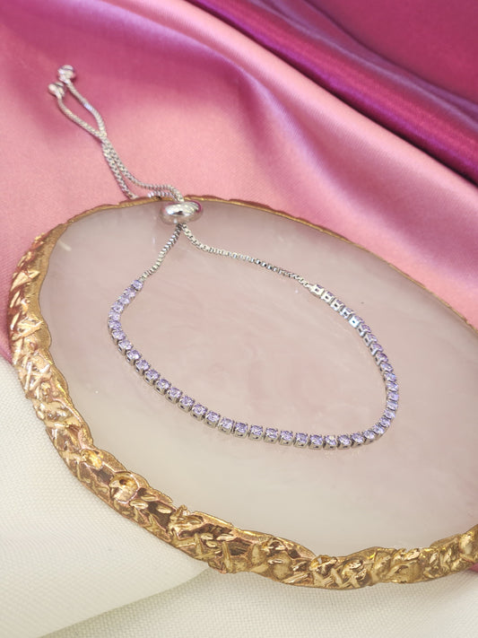 Pulsera plateada linea morada #K26