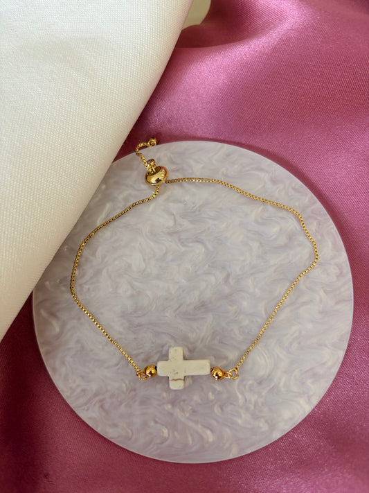 Pulsera cruz beige