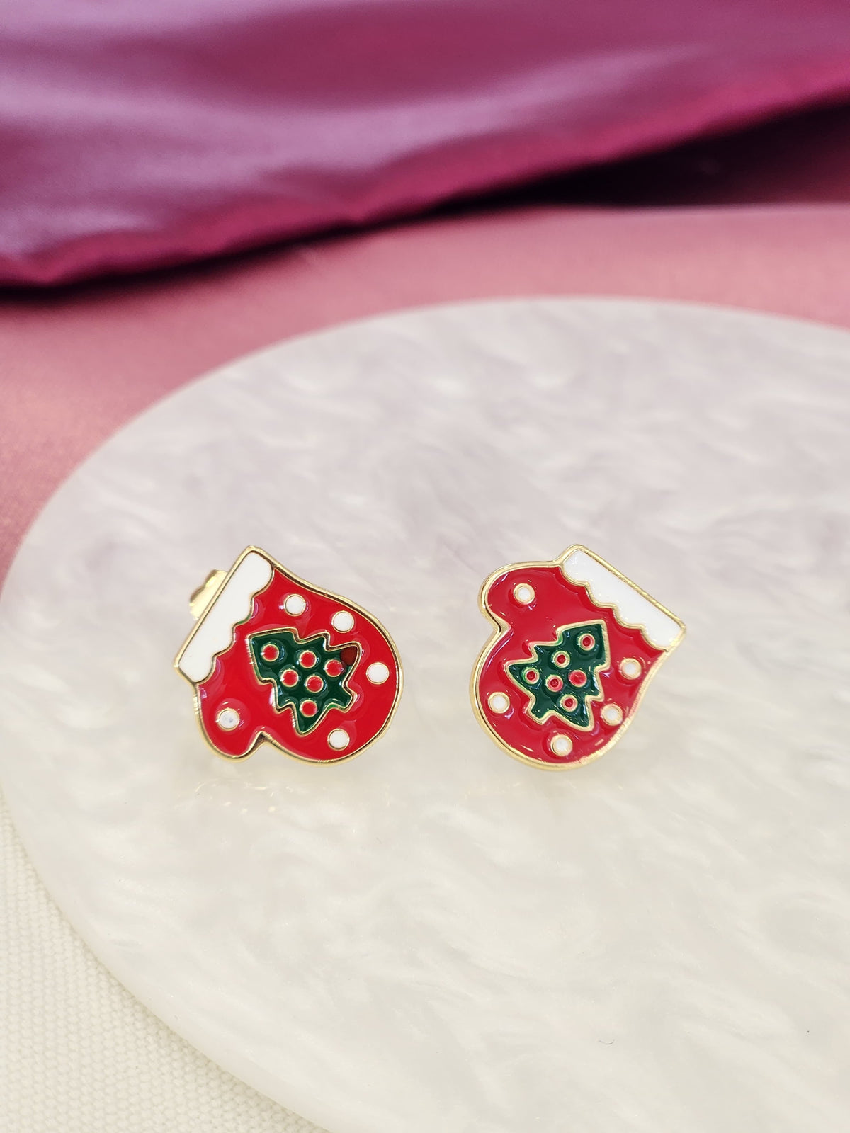 Aretes guante con pino de navidad