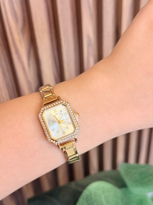 Reloj dorado beige contorno zirconia romanos H18.1