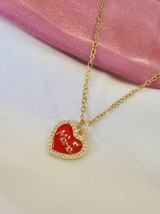Collar mama corazon rojo borde zirconia 1 #0