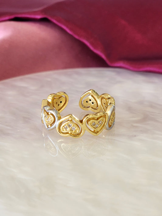 Anillo corazones intercalados bicolor zirconia #81