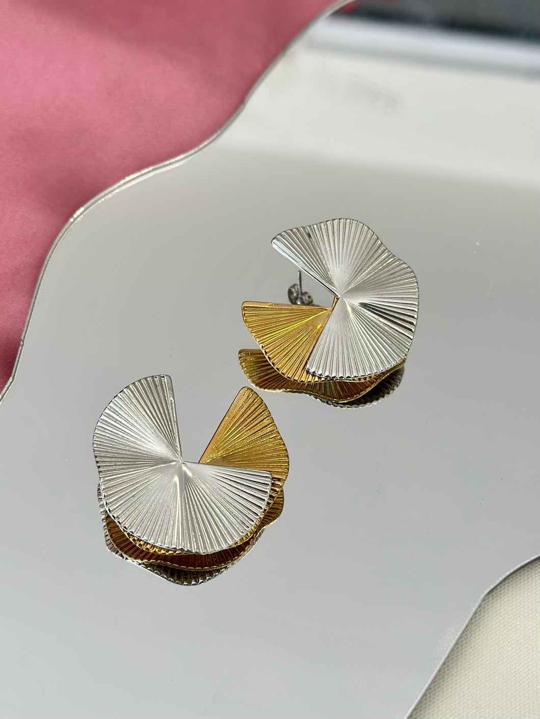 Aretes abanico bicolor #53