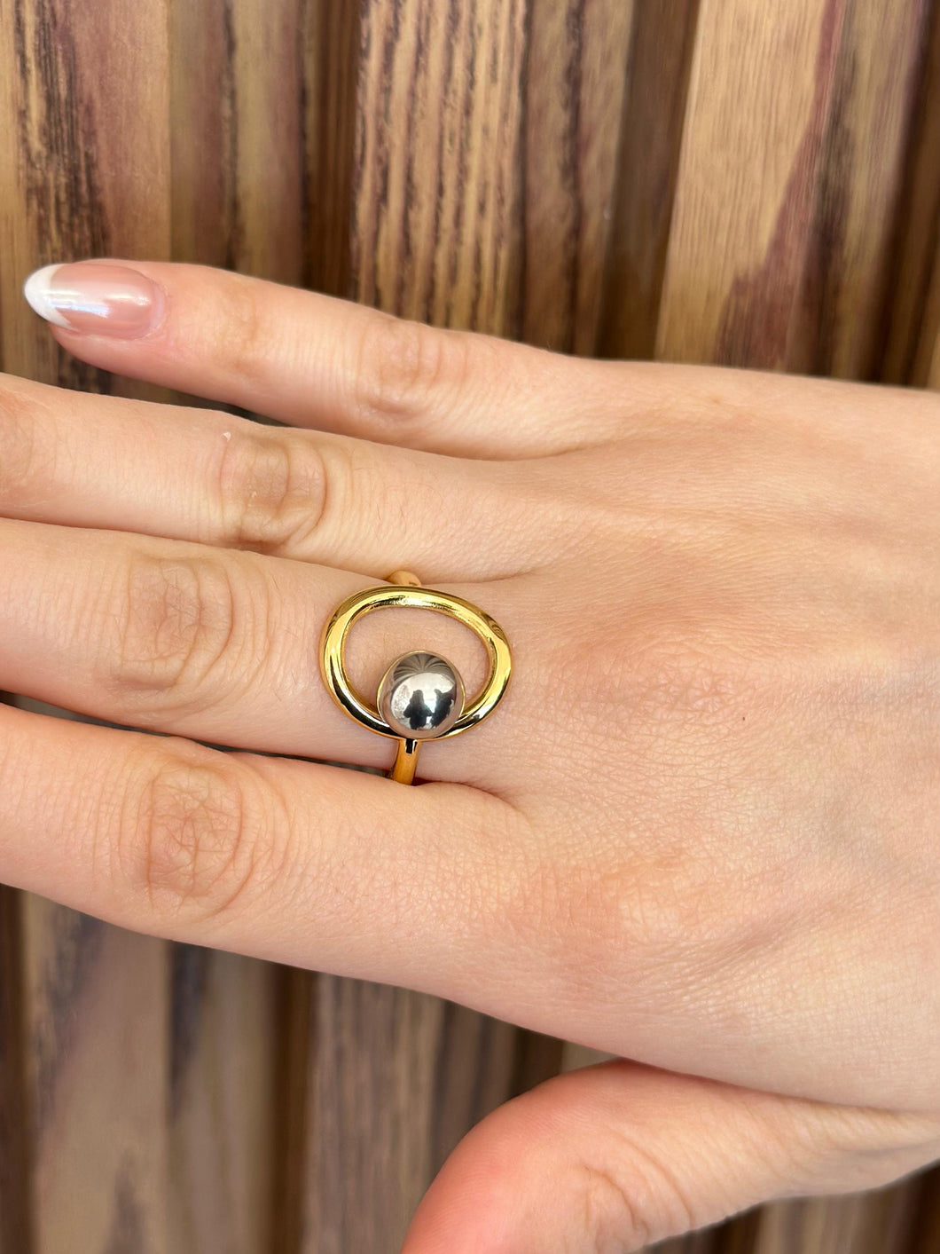 Anillo bola gris circulo #E1