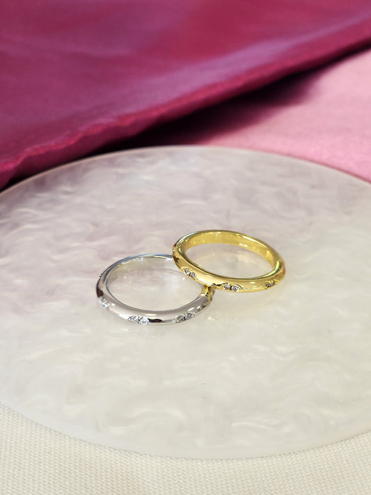 Anillo delgado doble zirconia #K26