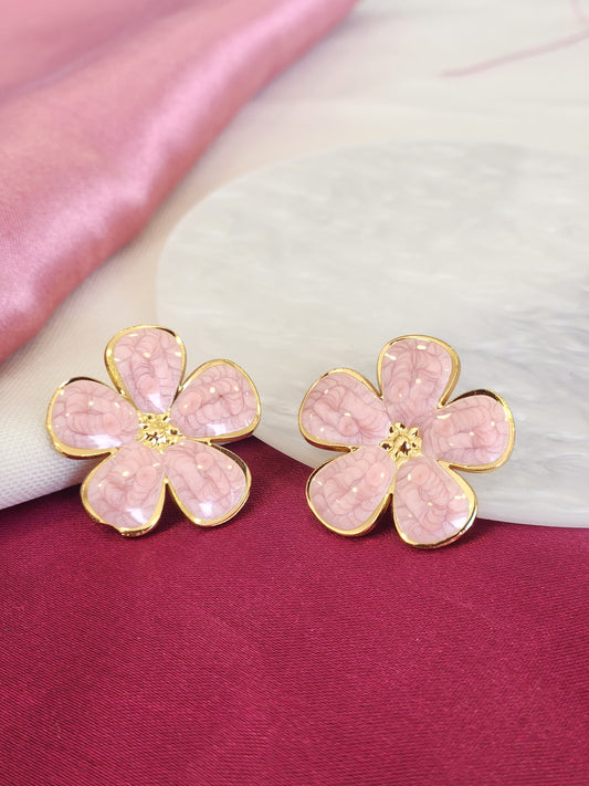 Aretes flor rosa 5 petalos #K18.1