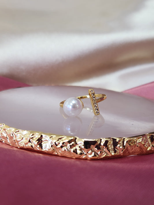 Anillo con perla y linea zirconia #193