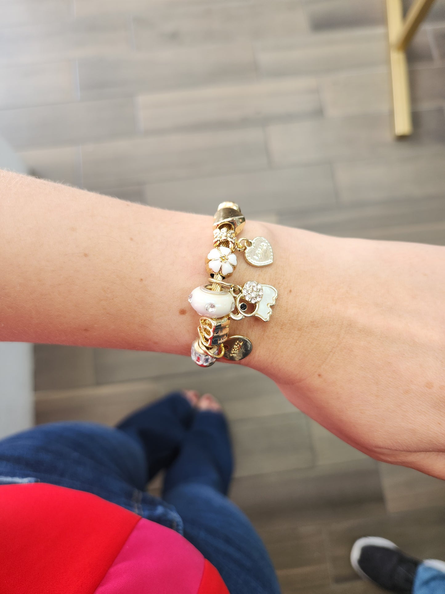 Pulsera tipo Pandora con charms dorada elefante #A24.2