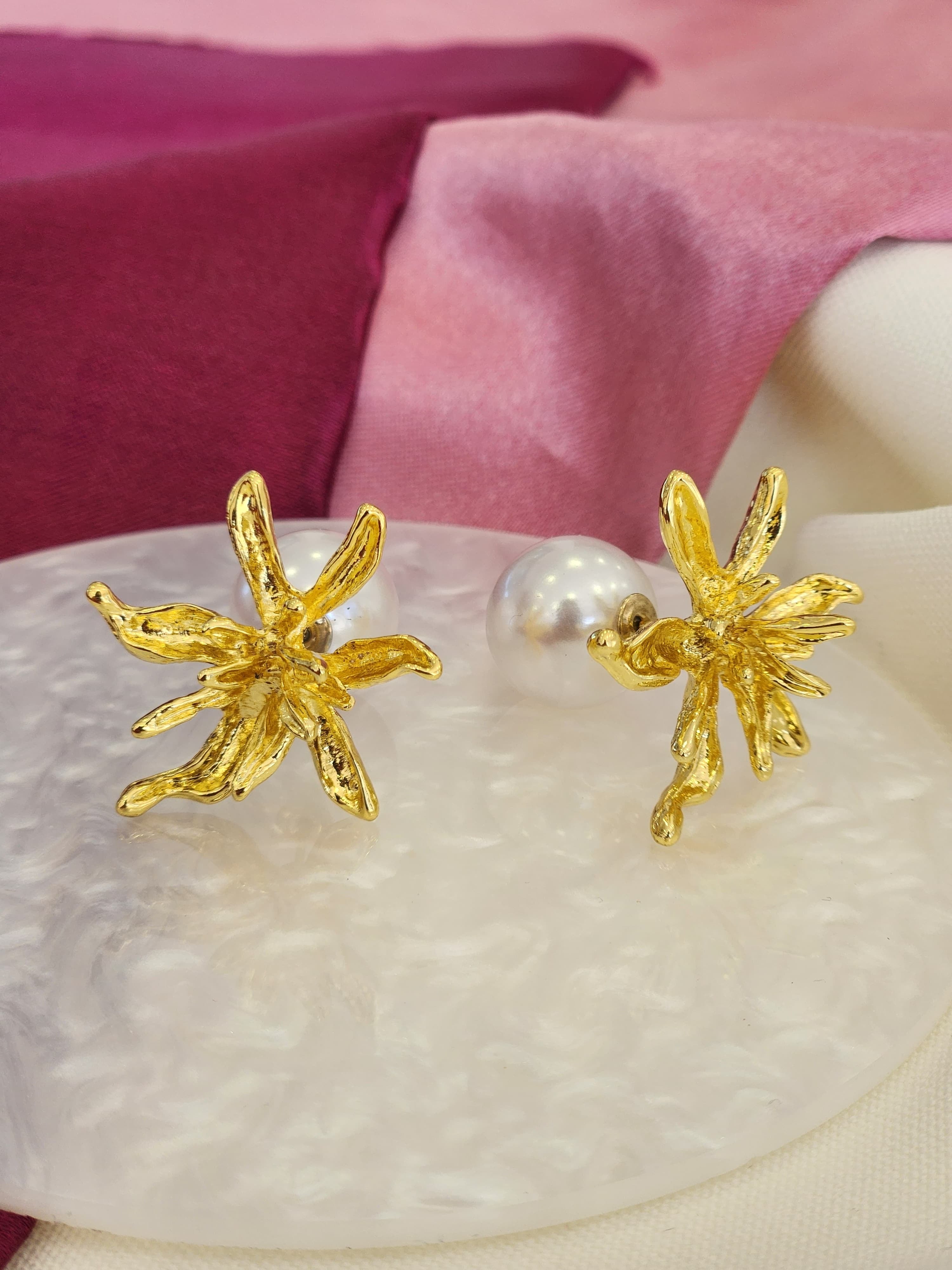 Aretes perla atras mariposa #H7
