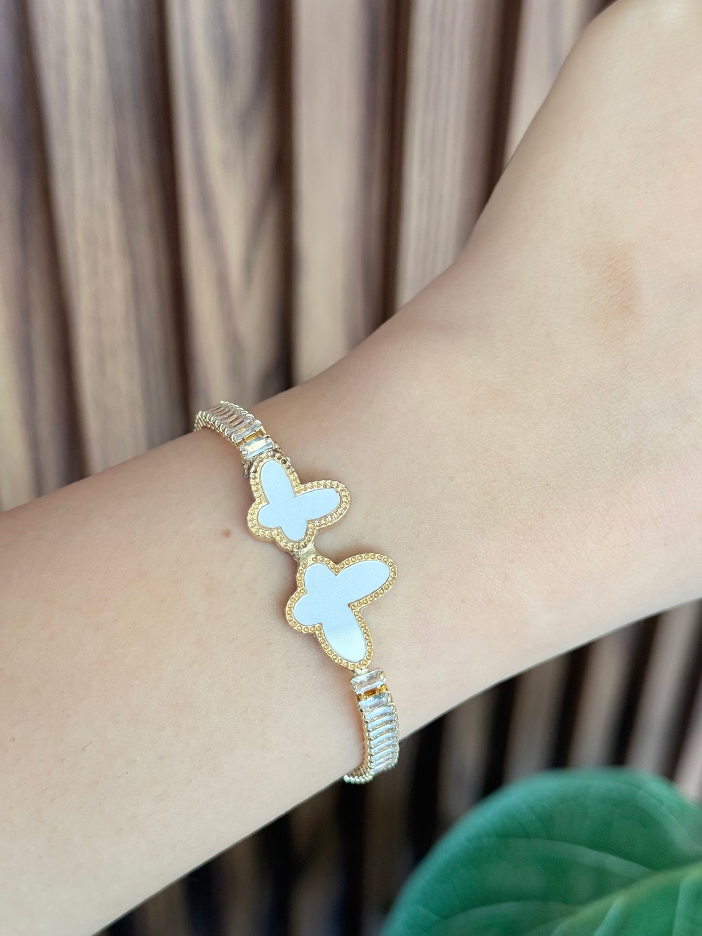 Pulsera doble mariposa blanca zirconia