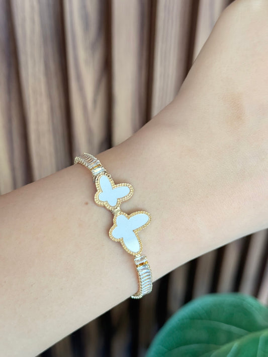 Pulsera doble mariposa blanca zirconia