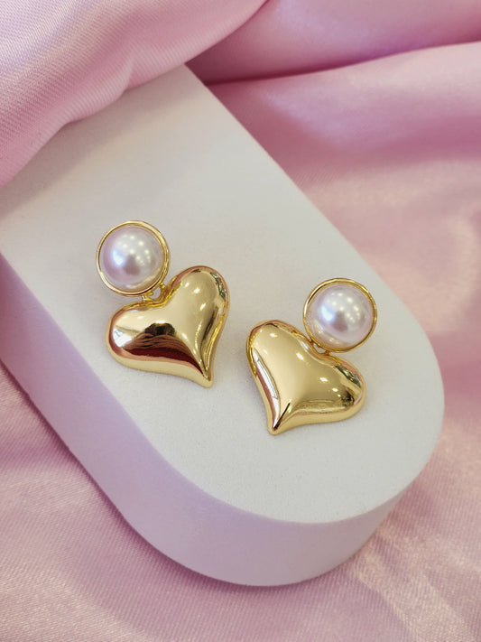 Aretes corazon inflado con perla #G15