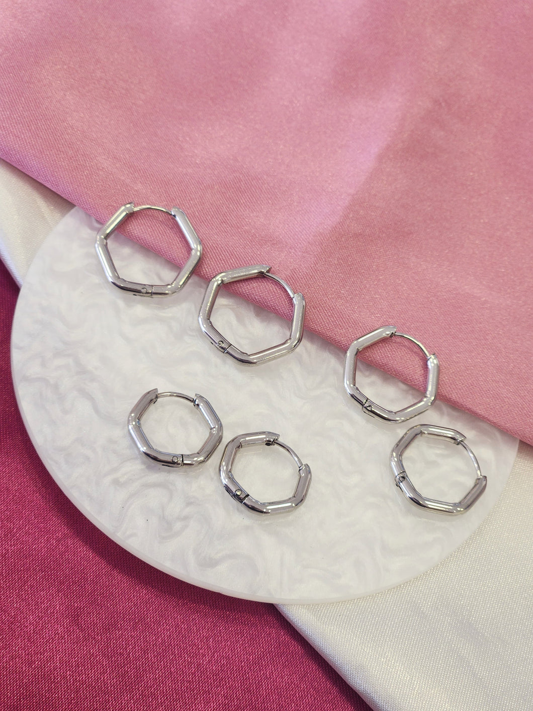 Set arracadas hexagonales plateadas #C113