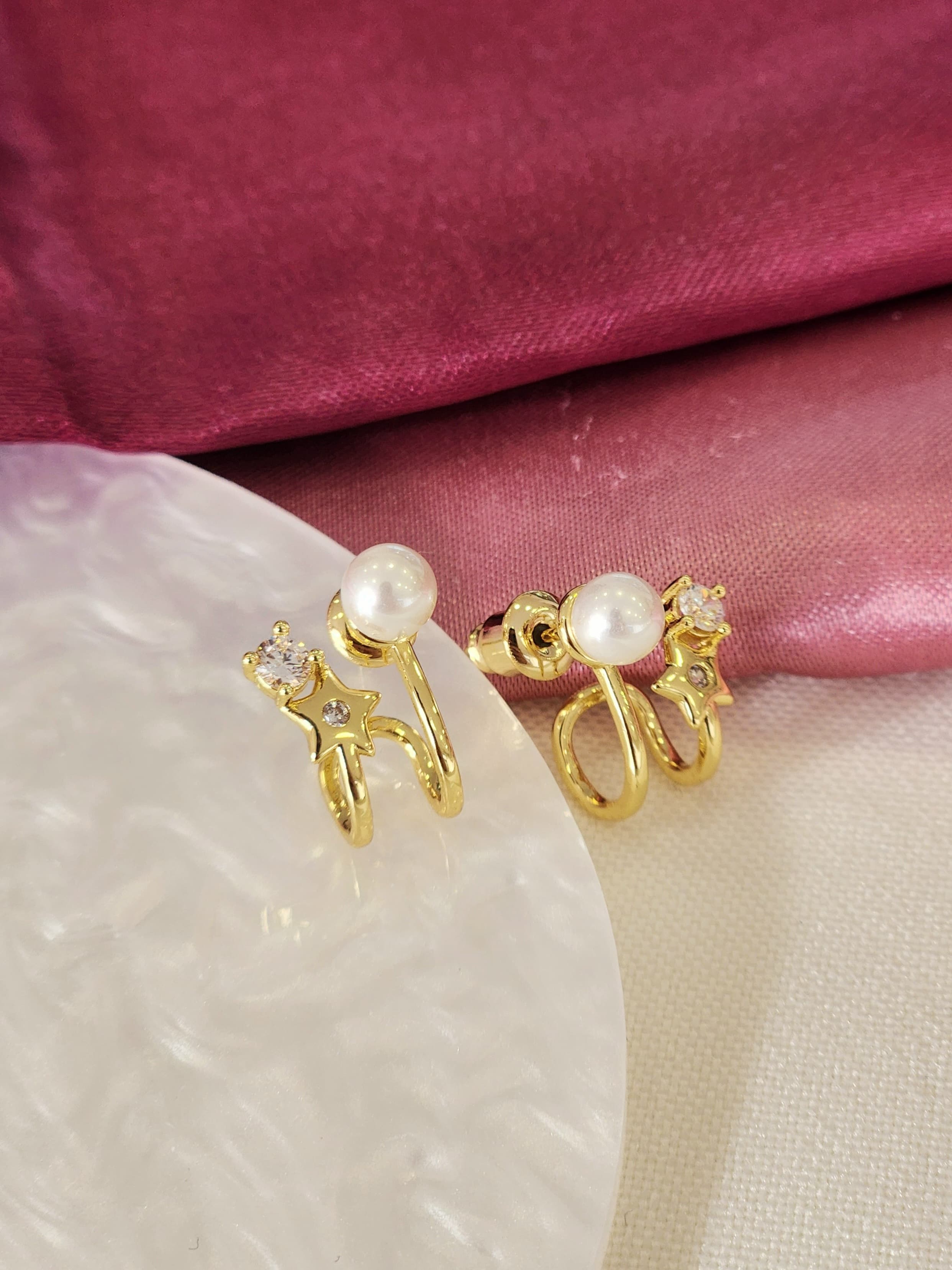 Aretes doble perla estrella zirconia #75