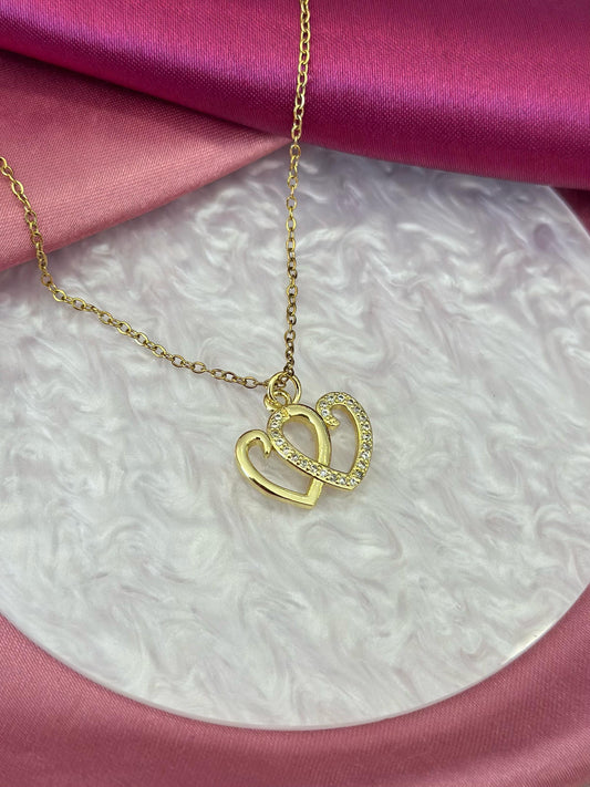 Collar doble corazon hueco zirconia #VV