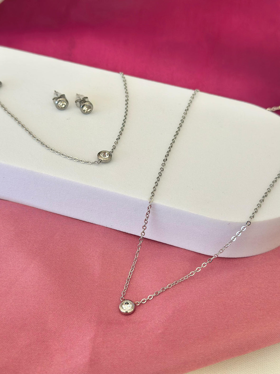 Set Juego circulo zirconia (aretes, pulsera, collar) plateado #3
