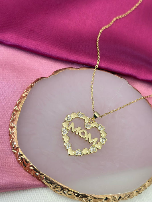 Collar MOM corazon de corazones zirconia intercalados #XX