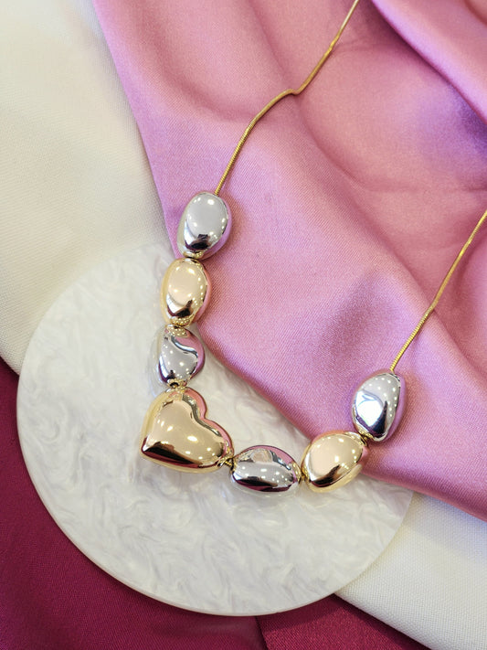 Collar corazon bicolor bolitas solidas #K72 #K73