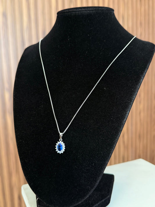 Collar plateado zirconia azul #C196