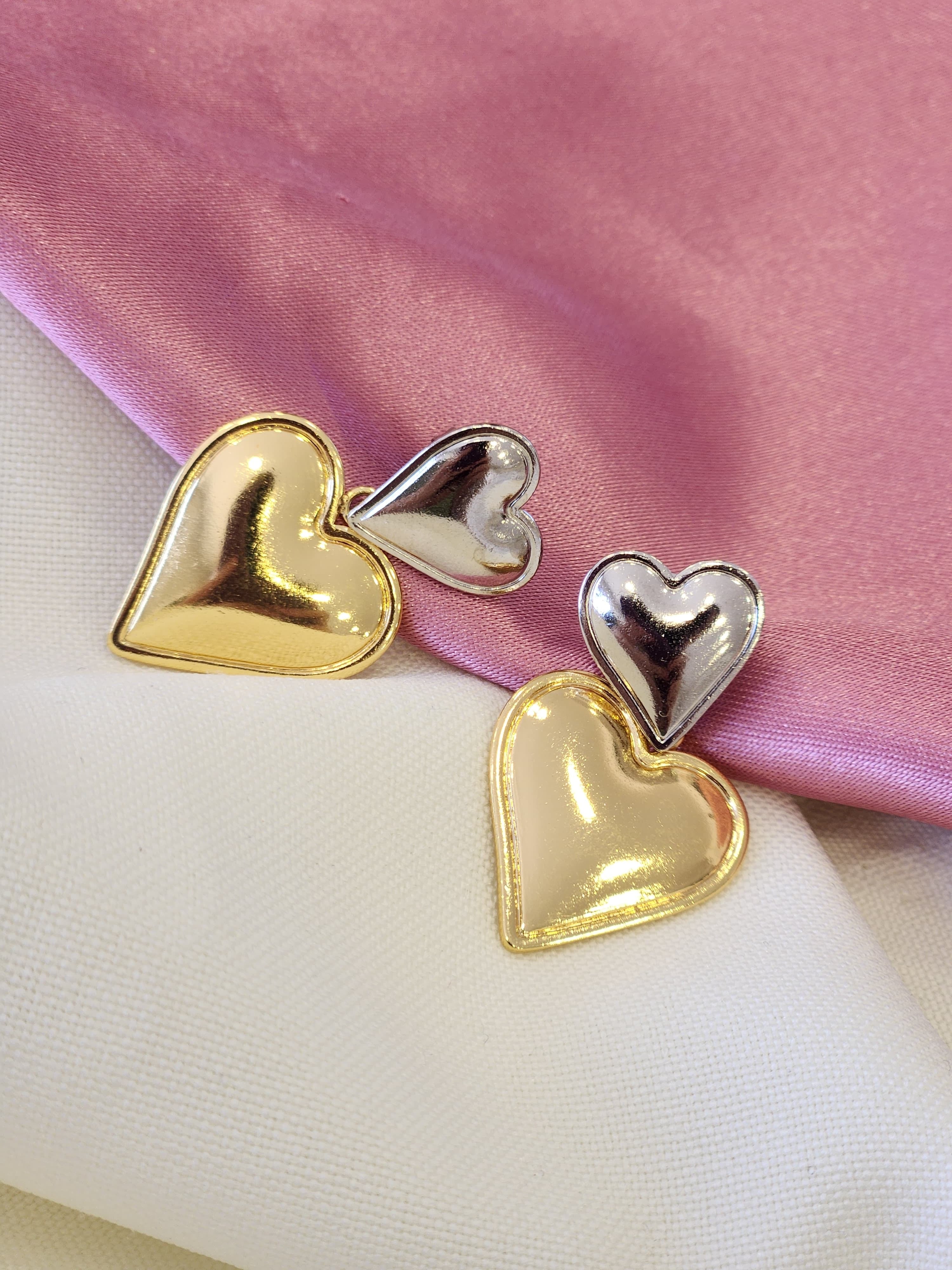 Aretes doble corazon colgate bicolor #F34