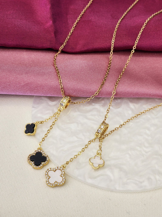Collar doble trebol colgante zirconia #G6 #G23