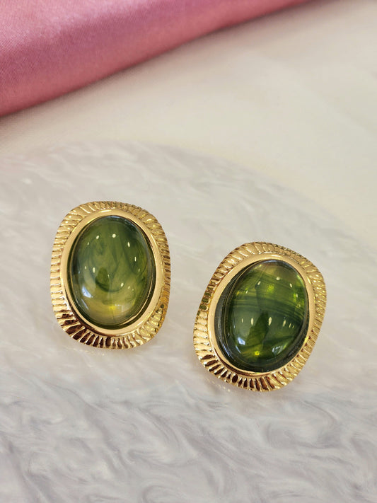 Aretes boton verdes lineas alrededor #K48