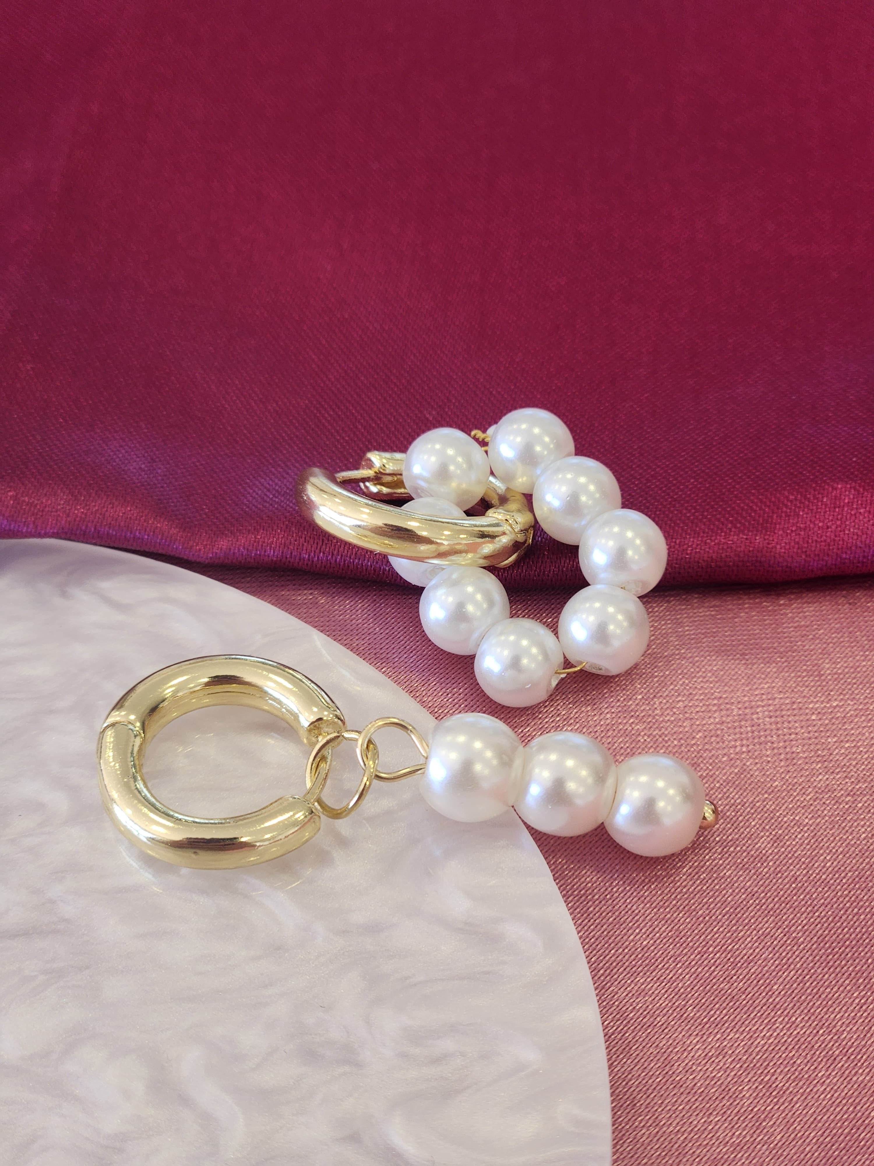 Aretes 3 perlas colgantes