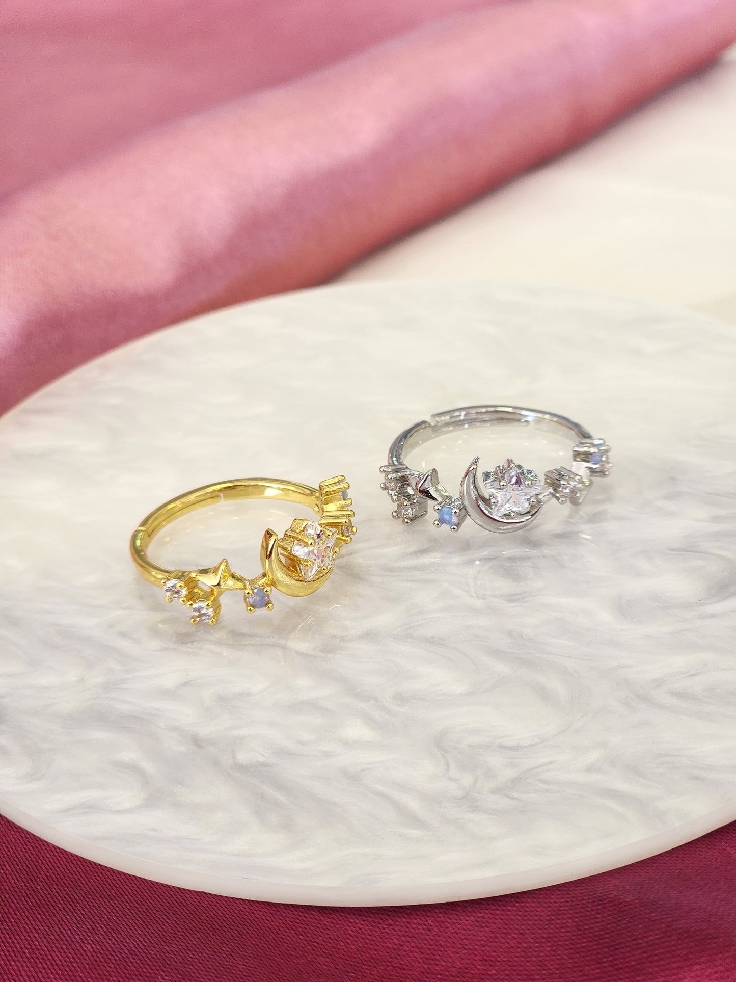 Anillo estrella luna multiples figuras zirconia #E18