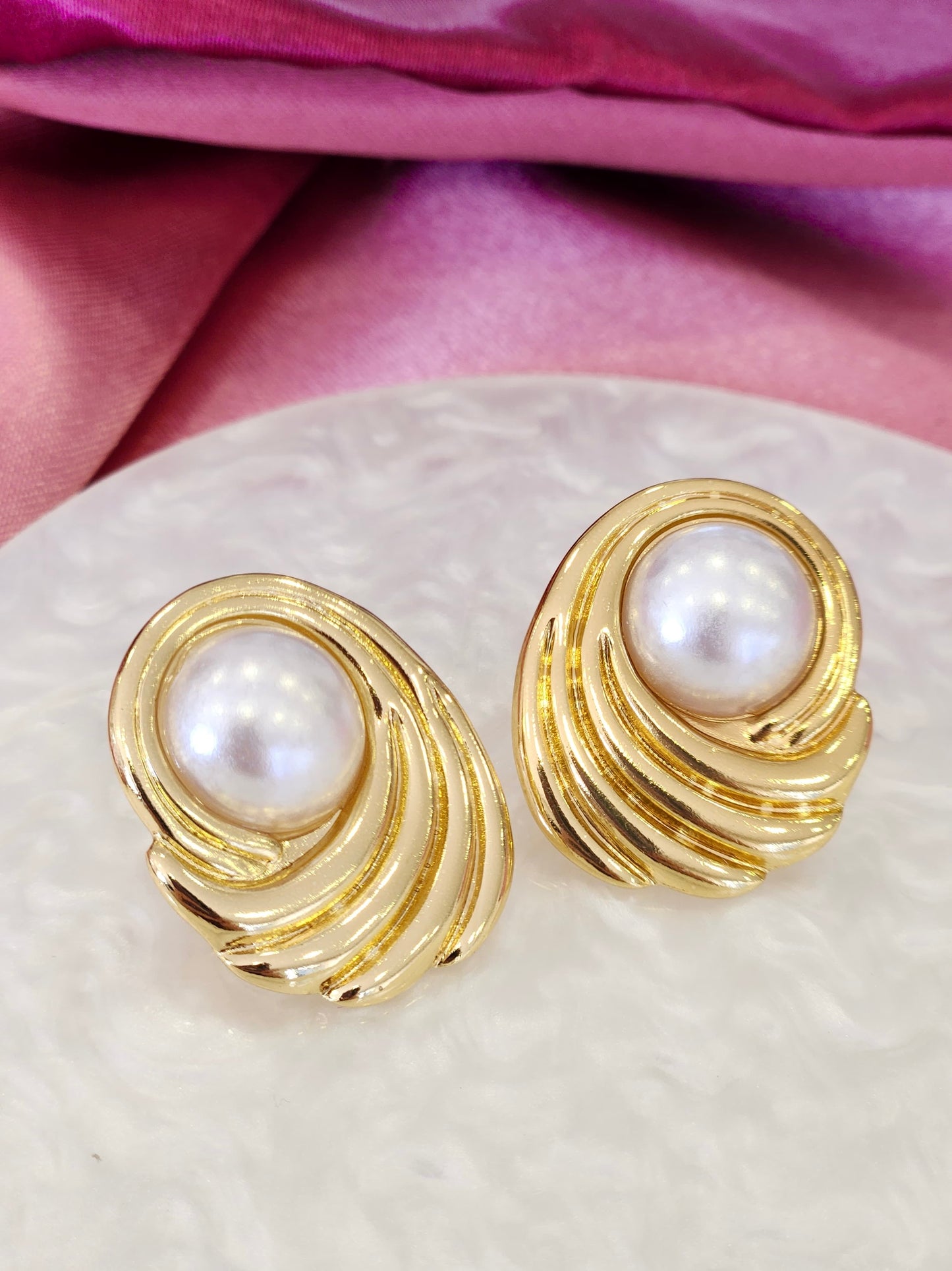 Aretes espiral perla grande #B4.12