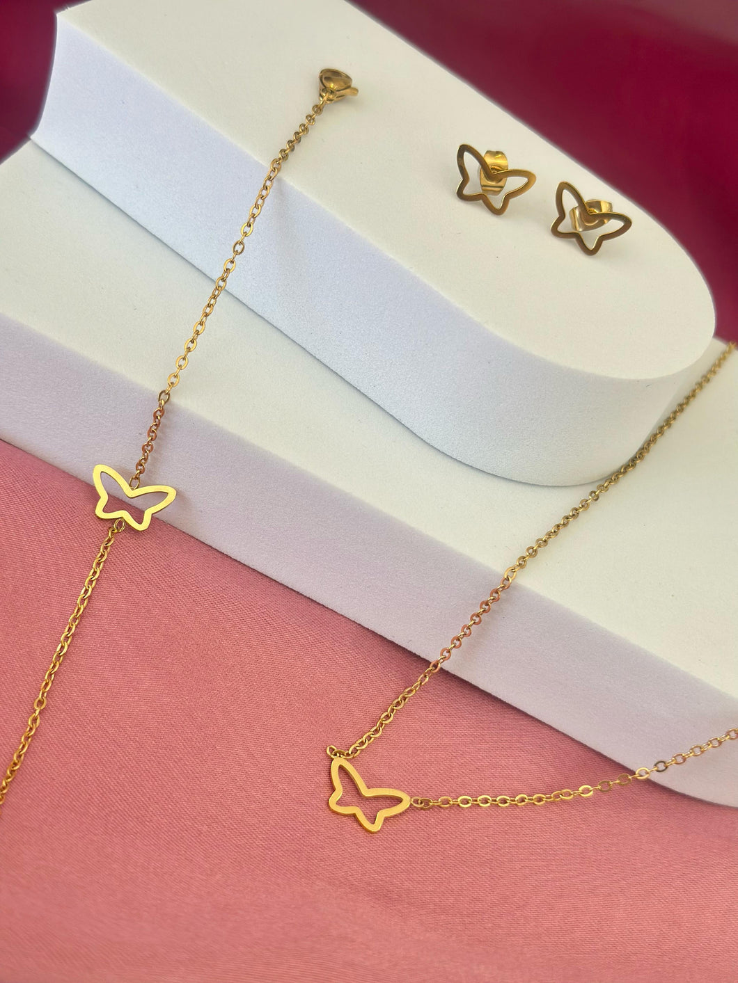 Set mariposa hueca (aretes, pulsera, collar) #C101