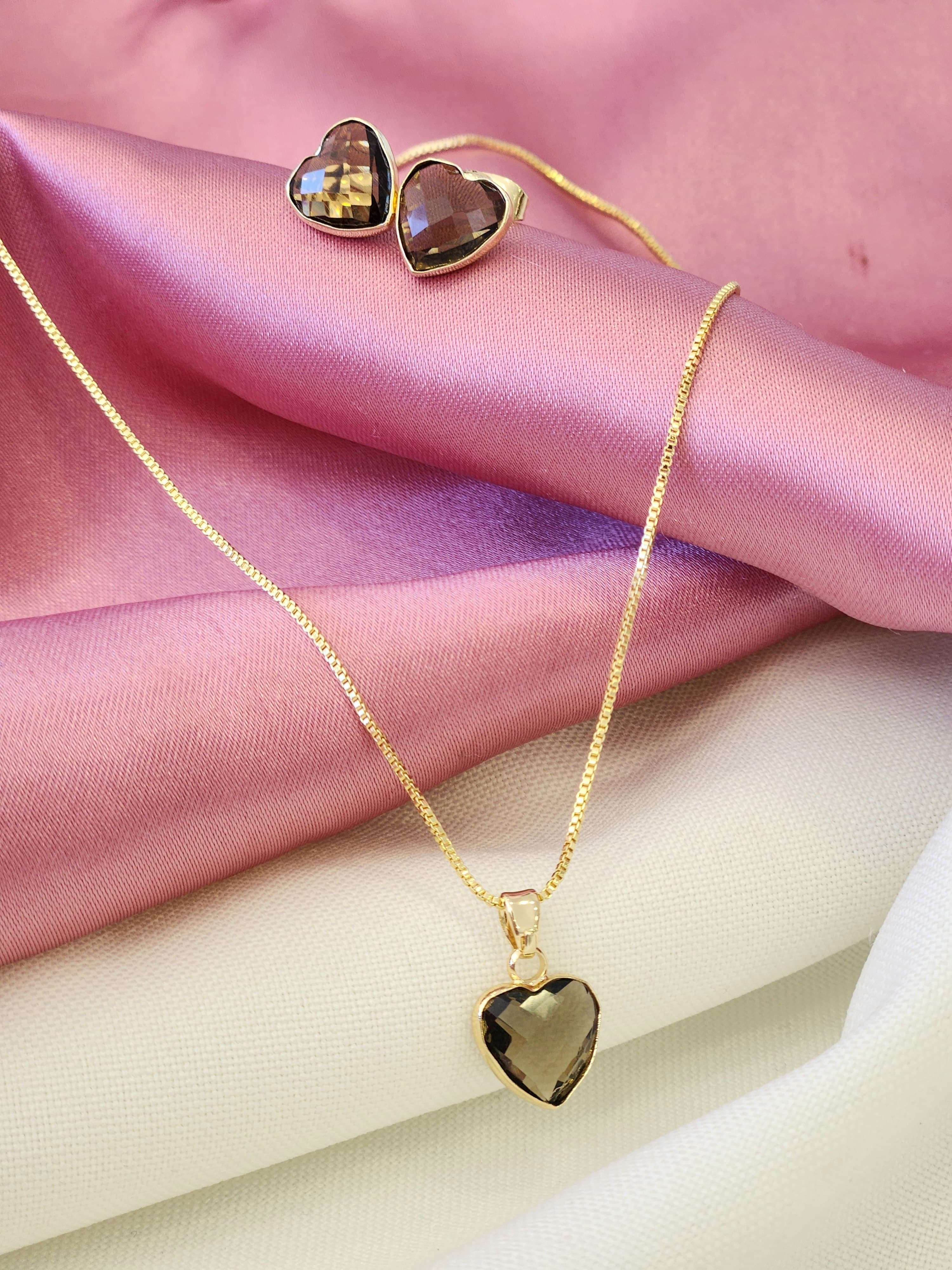 Collar y aretes corazon gris #C122.1