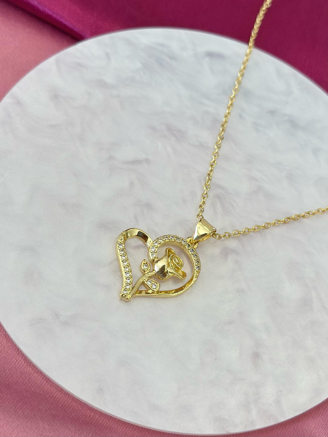 Collar corazon rosa zirconia #UU10