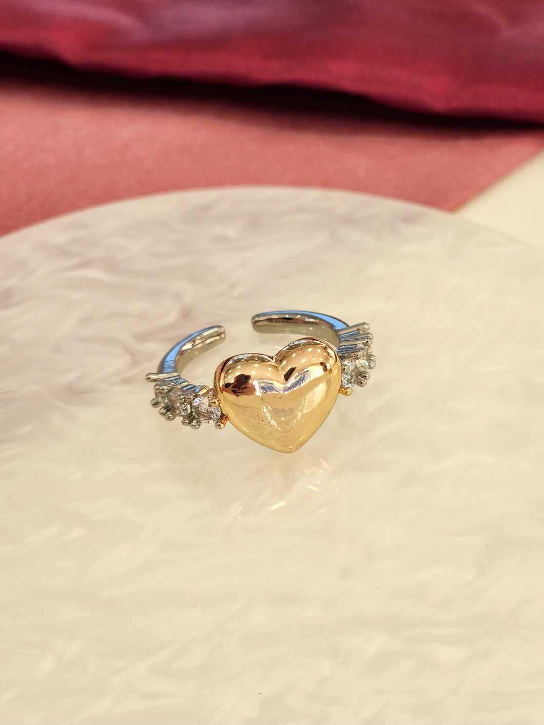 Anillo bicolor corazon central #76E