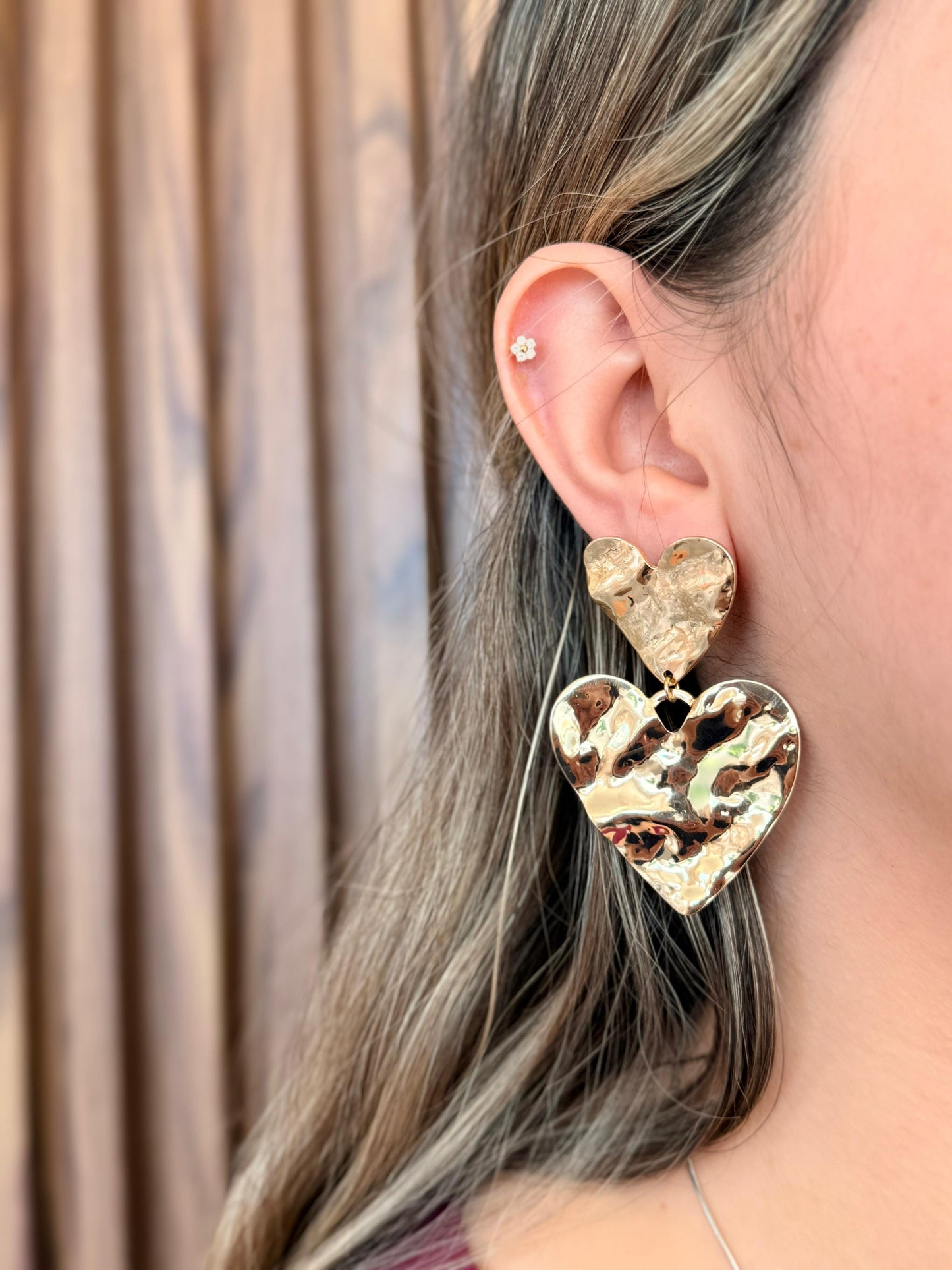 Aretes doble corazon aplastado #K88